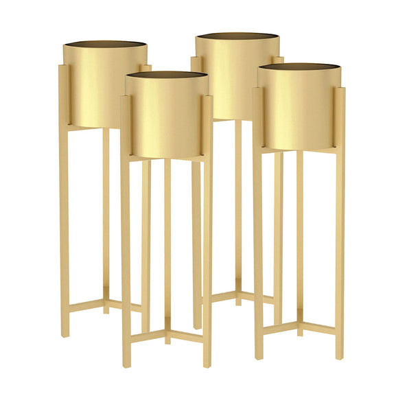 NNEAGS 4X 75cm Gold Metal Plant Stand with Flower Pot Holder Corner Shelving Rack Indoor Display