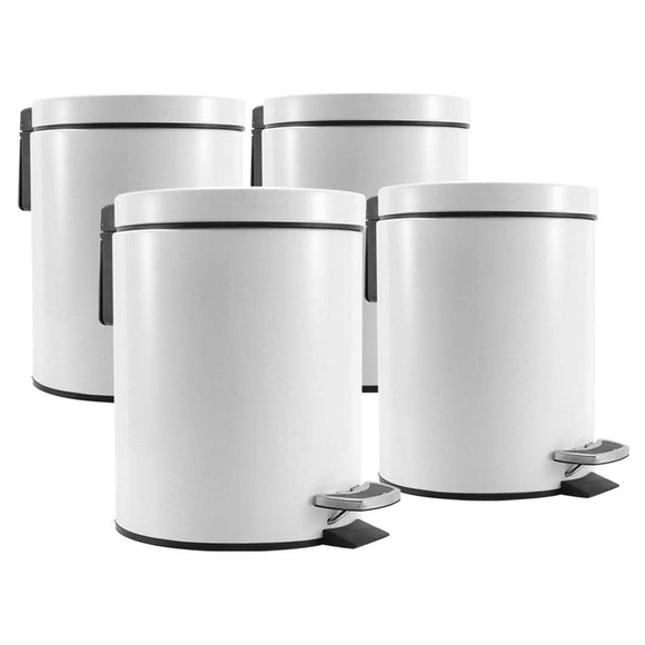 NNEAGS 4X Foot Pedal Stainless Steel Rubbish Recycling Garbage Waste Trash Bin Round 7L White