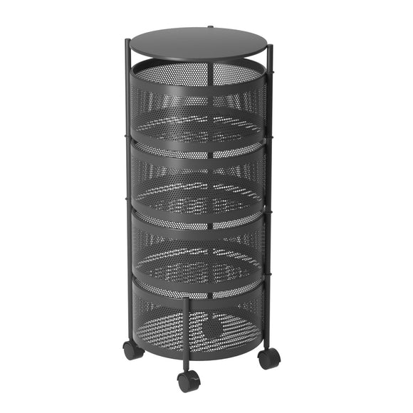 NNEAGS 4 Tier Steel Round Rotating Kitchen Cart Multi-Functional Shelves Portable Storage Organizer with Wheels