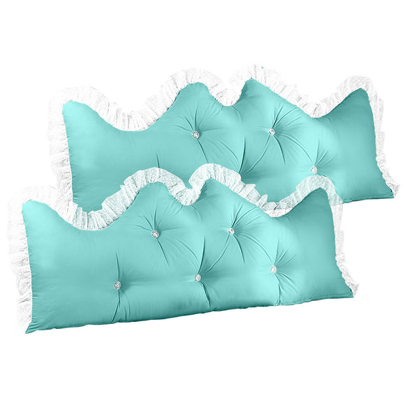 NNEAGS 2X 150cm Light Blue Princess Bed Pillow Headboard Backrest Bedside Tatami Sofa Cushion with Ruffle Lace Home Decor