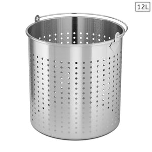 NNEAGS 12L 18/10 Stainless Steel Perforated Stockpot Basket Pasta Strainer with Handle