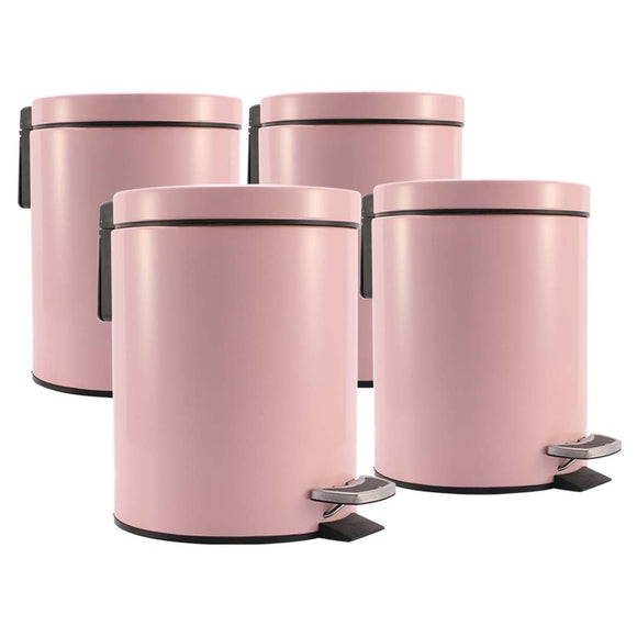 NNEAGS 4X 12L Foot Pedal Stainless Steel Rubbish Recycling Garbage Waste Trash Bin Round Pink