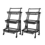 NNEAGS 2X 3 Tier Steel Black Adjustable Kitchen Cart Multi-Functional Shelves Portable Storage Organizer with Wheels