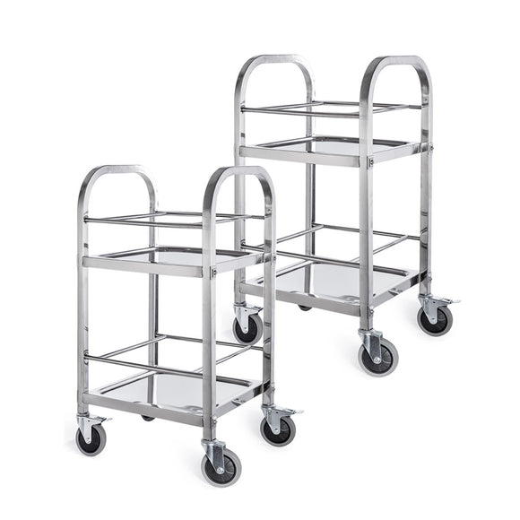 NNEAGS 2X 2 Tier 500x500x950 Stainless Steel Square Tube Drink Wine Food Utility Cart