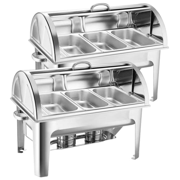 NNEAGS 2X 3L Triple Tray Stainless Steel Roll Top Chafing Dish Food Warmer