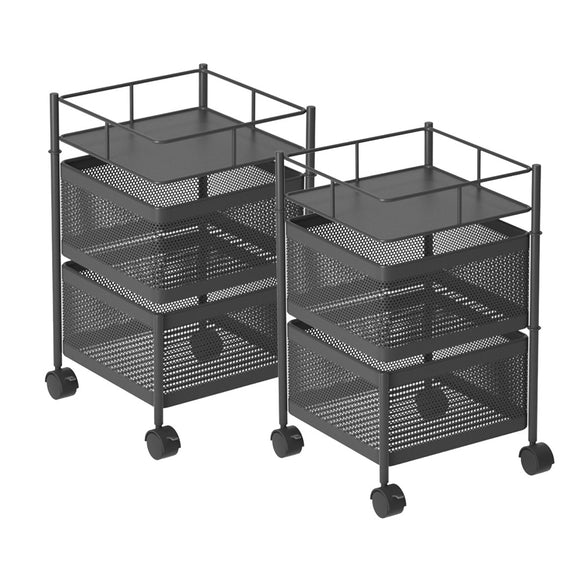 NNEAGS 2X 2 Tier Steel Square Rotating Kitchen Cart Multi-Functional Shelves Portable Storage Organizer with Wheels