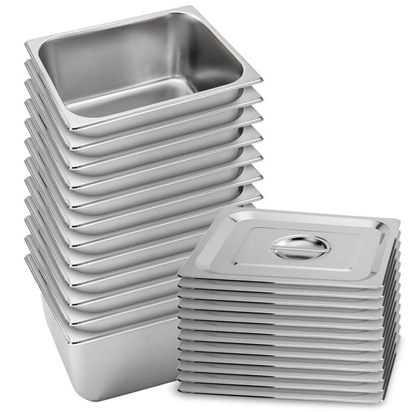 NNEAGS 12X GN Pan Full Size 1/2 GN Pan 20cm Deep Stainless Steel Tray With Lid