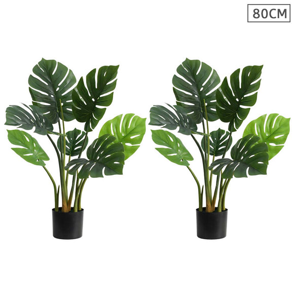 NNEAGS 2X 80cm Artificial Indoor Potted Turtle Back Fake Decoration Tree Flower Pot Plant