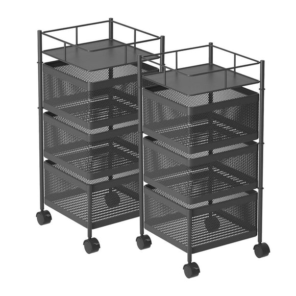 NNEAGS 2X 3 Tier Steel Square Rotating Kitchen Cart Multi-Functional Shelves Portable Storage Organizer with Wheels