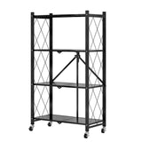 NNEAGS 4 Tier Steel Black Foldable Kitchen Cart Multi-Functional Shelves Portable Storage Organizer with Wheels