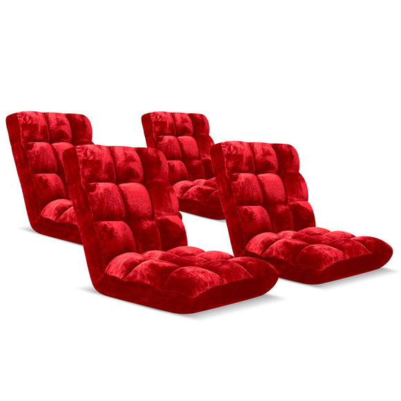 NNEAGS 4X Floor Recliner Folding Lounge Sofa Futon Couch Folding Chair Cushion Red