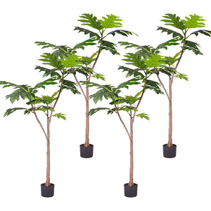 NNEAGS 4X 150cm Artificial Natural Green Split-Leaf Philodendron Tree Fake Tropical Indoor Plant Home Office Decor