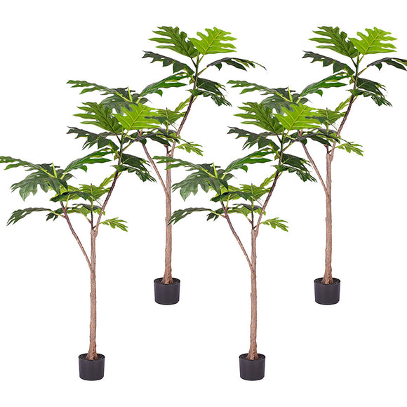 NNEAGS 4X 150cm Artificial Natural Green Split-Leaf Philodendron Tree Fake Tropical Indoor Plant Home Office Decor