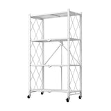 NNEAGS 4 Tier Steel White Foldable Kitchen Cart Multi-Functional Shelves Portable Storage Organizer with Wheels