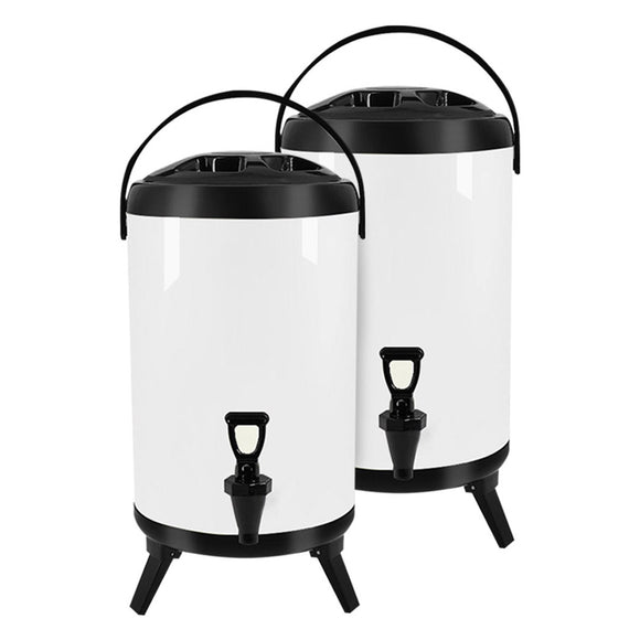 NNEAGS 2X 16L Stainless Steel Insulated Milk Tea Barrel Hot and Cold Beverage Dispenser Container with Faucet White