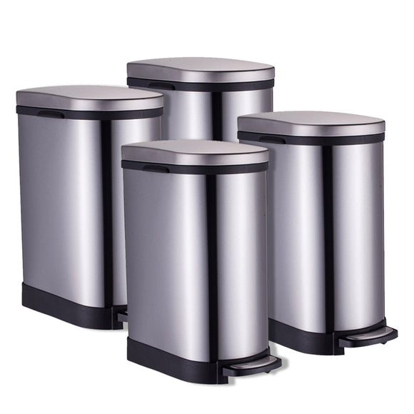 NNEAGS 4X Foot Pedal Stainless Steel Rubbish Recycling Garbage Waste Trash Bin 10L U