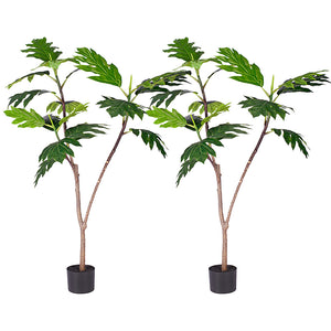 NNEAGS 2X 120cm Artificial Natural Green Split-Leaf Philodendron Tree Fake Tropical Indoor Plant Home Office Decor