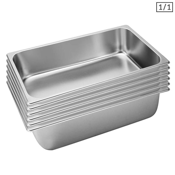 NNEAGS 6X GN Pan Full Size 1/1 GN Pan 15cm Deep Stainless Steel Tray