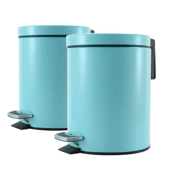 NNEAGS 2X 7L Foot Pedal Stainless Steel Rubbish Recycling Garbage Waste Trash Bin Round Blue