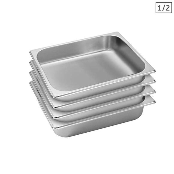 NNEAGS 4X GN Pan Full Size 1/2 GN Pan 6.5cm Deep Stainless Steel Tray