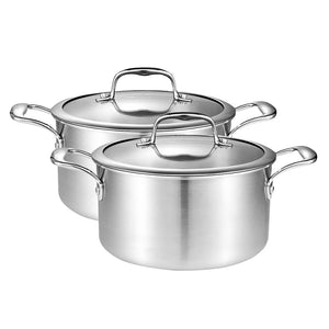 NNEAGS 2X 22cm Stainless Steel Soup Pot Stock Cooking Stockpot Heavy Duty Thick Bottom with Glass Lid