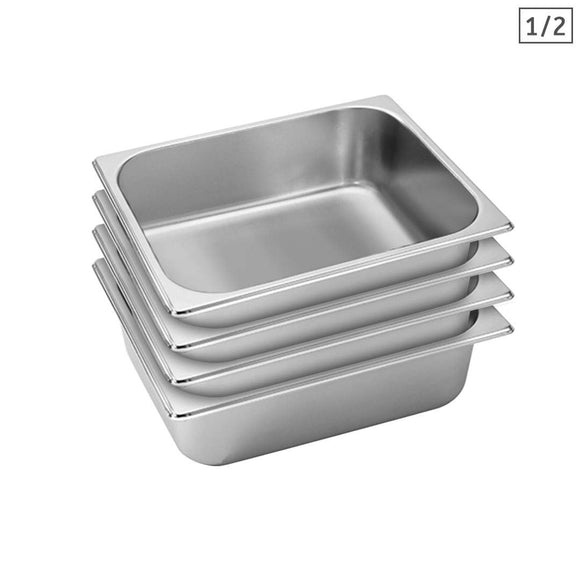 NNEAGS 4X GN Pan Full Size 1/2 GN Pan 10cm Deep Stainless Steel Tray