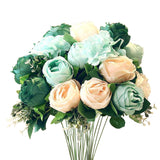 NNEAGS 3pcs Artificial Silk with 15 Heads Flower Fake Rose Bouquet Table Decor Blue