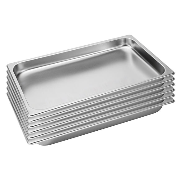 NNEAGS 6X GN Pan Full Size 1/1 GN Pan 4cm Deep Stainless Steel Tray