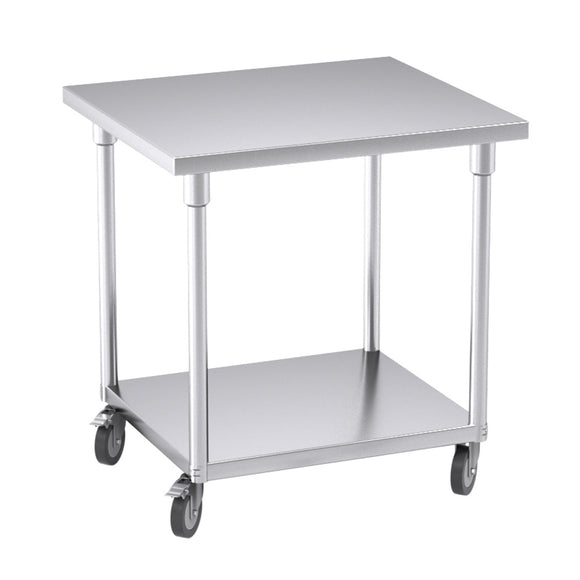 NNEAGS 80cm Catering Kitchen Stainless Steel Prep Work Bench Table with Wheels