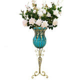 NNEAGS 85cm Blue Glass Tall Floor Vase and 12pcs White Artificial Fake Flower Set