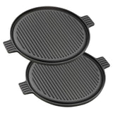 NNEAGS 2X 43cm Round Ribbed Cast Iron Frying Pan Skillet Steak Sizzle Platter with Handle