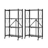NNEAGS 2X 4 Tier Steel Black Foldable Kitchen Cart Multi-Functional Shelves Portable Storage Organizer with Wheels