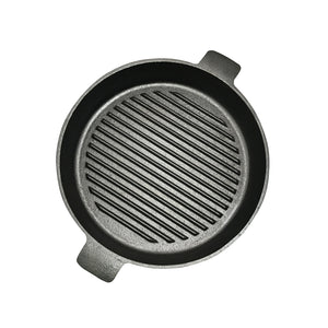 NNEAGS 26cm Round Ribbed Cast Iron Frying Pan Skillet Steak Sizzle Platter with Handle