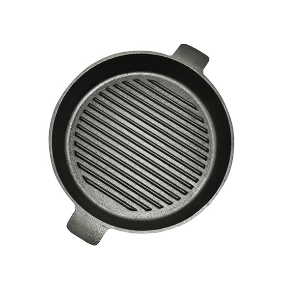 NNEAGS 26cm Round Ribbed Cast Iron Frying Pan Skillet Steak Sizzle Platter with Handle
