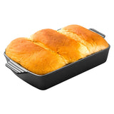 NNEAGS 33cm Cast Iron Rectangle Bread Cake Baking Dish Lasagna Roasting Pan