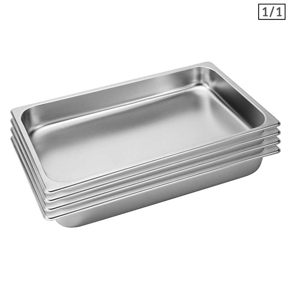 NNEAGS 4X GN Pan Full Size 1/1 GN Pan 6.5cm Deep Stainless Steel Tray