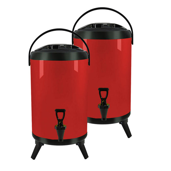NNEAGS 2X 16L Stainless Steel Insulated Milk Tea Barrel Hot and Cold Beverage Dispenser Container with Faucet Red
