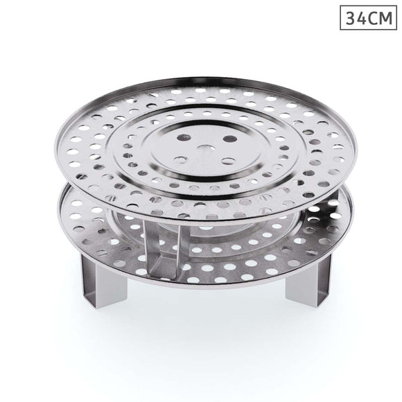 NNEAGS 2X 34cm Stainless Steel Steamer Insert Stock Pot Steaming Rack Stockpot Tray