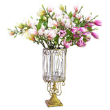 NNEAGS Clear Glass Cylinder Flower Vase with 6 Bunch 4 Heads Artificial Fake Silk Magnolia denudata Home Decor Set