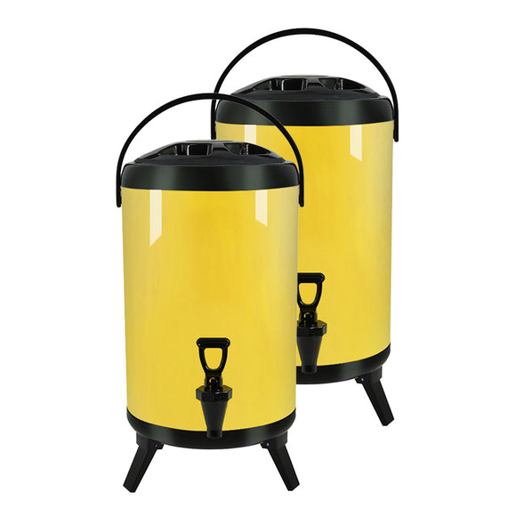 NNEAGS 2X 16L Stainless Steel Insulated Milk Tea Barrel Hot and Cold Beverage Dispenser Container with Faucet Yellow