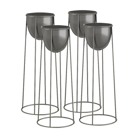 NNEAGS 4X 70cm Round Wire Metal Flower Pot Stand with Black Flowerpot Holder Rack Display