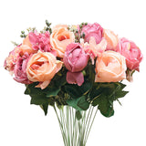 NNEAGS 3pcs Artificial Silk with 15 Heads Flower Fake Rose Bouquet Table Decor Pink
