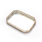 NNEAGS 35cm Gold Rectangle Ornate Mirror Glass Metal Tray Vanity Makeup Perfume Jewelry Organiser with Handles