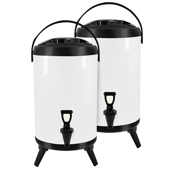 NNEAGS 2X 18L Stainless Steel Insulated Milk Tea Barrel Hot and Cold Beverage Dispenser Container with Faucet White