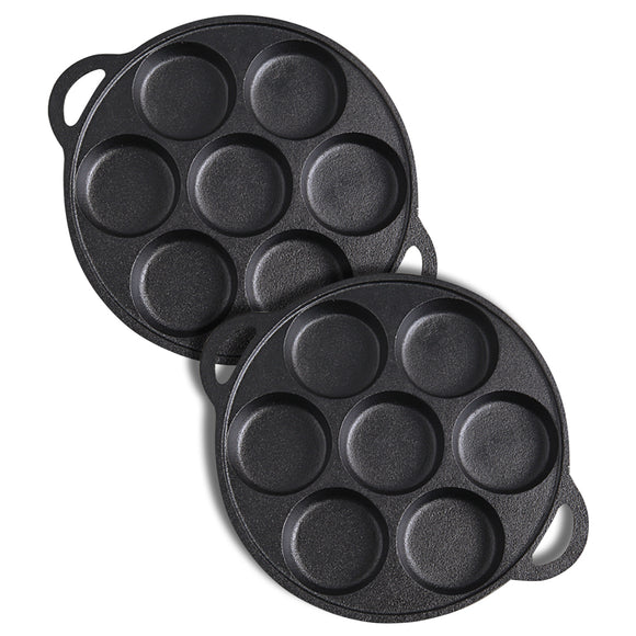 NNEAGS 2X 31.5cm Cast Iron Takoyaki Fry Pan Octopus Balls Maker 7 Hole Cavities Grill Mold