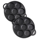 NNEAGS 2X 31.5cm Cast Iron Takoyaki Fry Pan Octopus Balls Maker 7 Hole Cavities Grill Mold