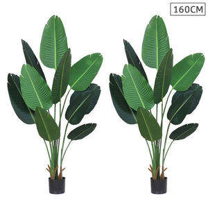 NNEAGS 2X 160cm Artificial Green Indoor Traveler Banana Fake Decoration Tree Flower Pot Plant