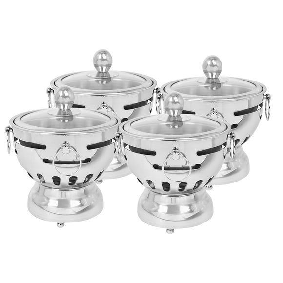 NNEAGS 4X Stainless Steel Mini Asian Buffet Hot Pot Single Person Shabu Alcohol Stove Burner with Glass Lid