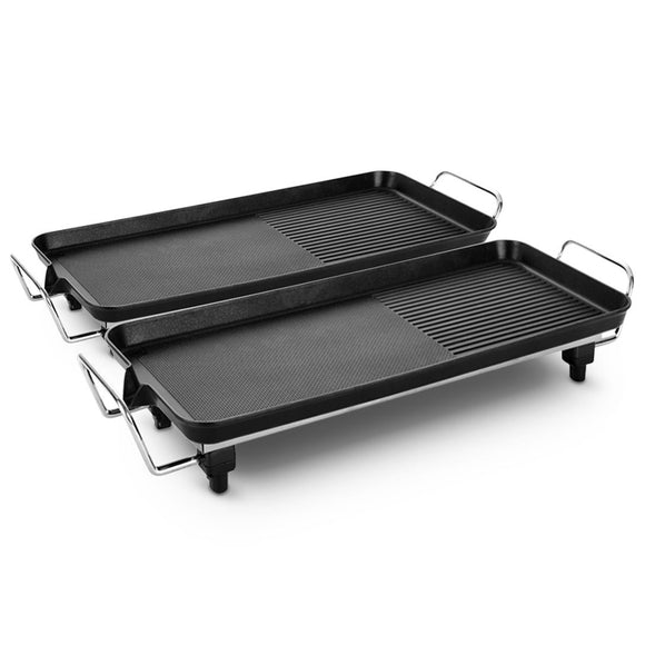 NNEAGS 2X 48cm Electric BBQ Grill Teppanyaki Tough Non-Stick Surface Hot Plate Kitchen 3-5 Person
