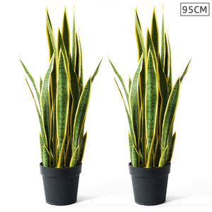 NNEAGS 2X 95cm Artificial Indoor Yellow Edge Tiger Piran Fake Decoration Tree Flower Pot Plant